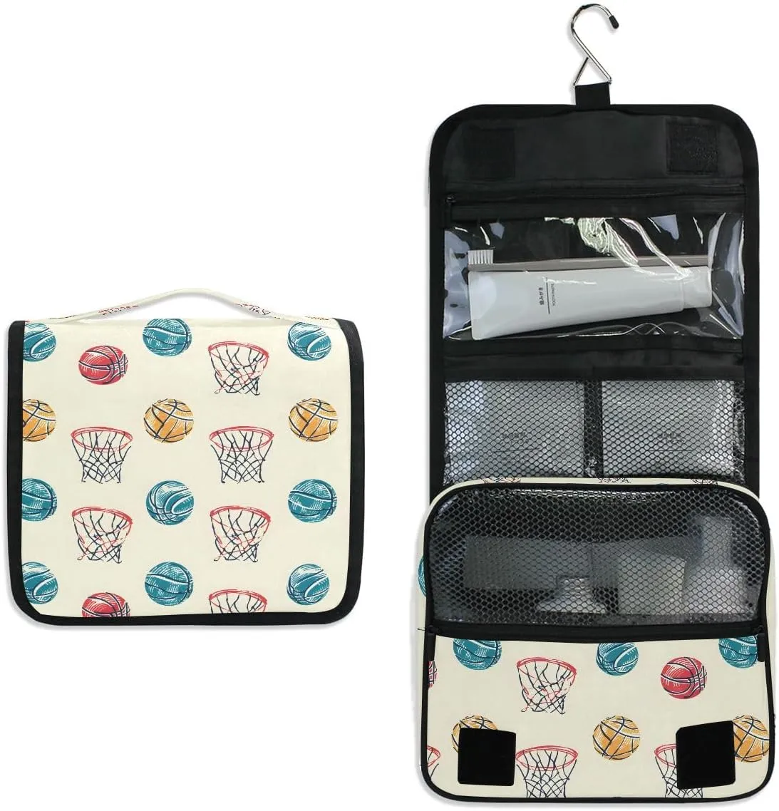 senya Hanging Travel Toiletry Bag Kit Boys Makeup Case Cosmetics Organizer for Men Women (Basketball Balls And Hoop)