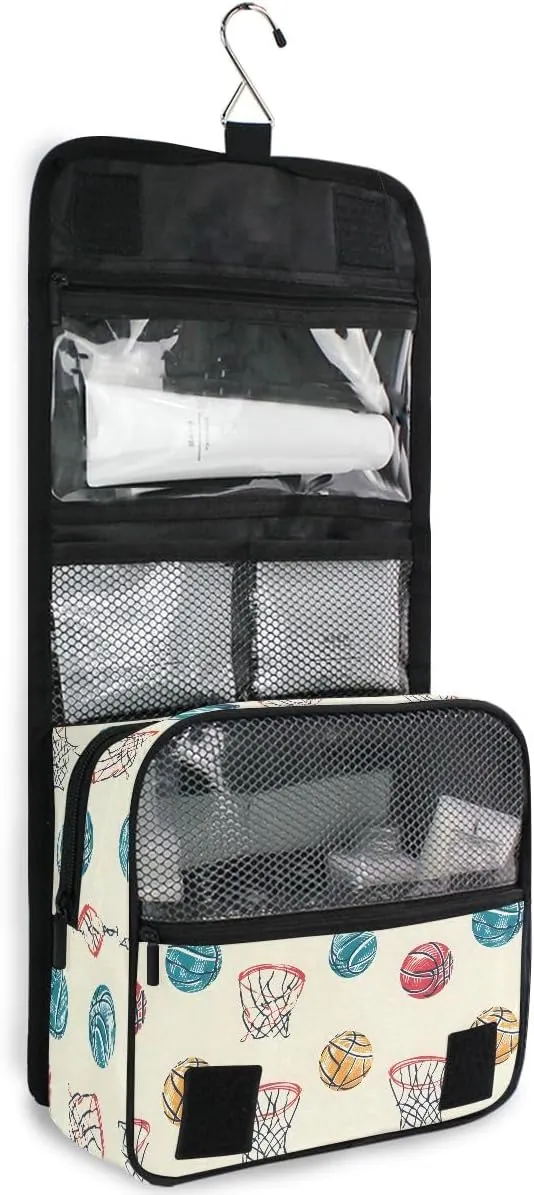 senya Hanging Travel Toiletry Bag Kit Boys Makeup Case Cosmetics Organizer for Men Women (Basketball Balls And Hoop)