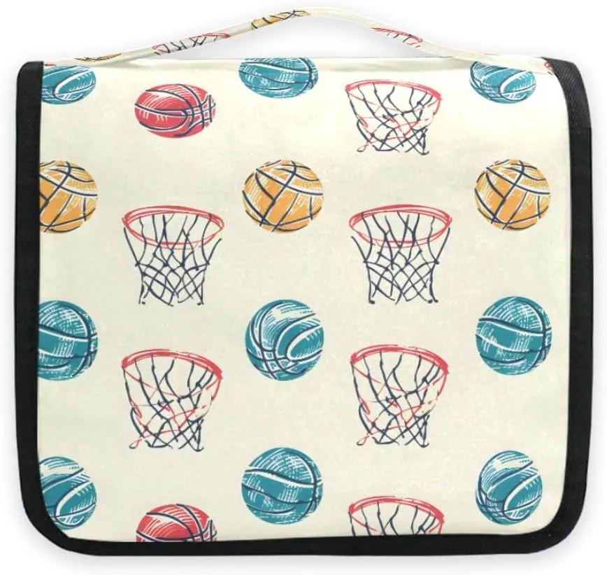 senya Hanging Travel Toiletry Bag Kit Boys Makeup Case Cosmetics Organizer for Men Women (Basketball Balls And Hoop)