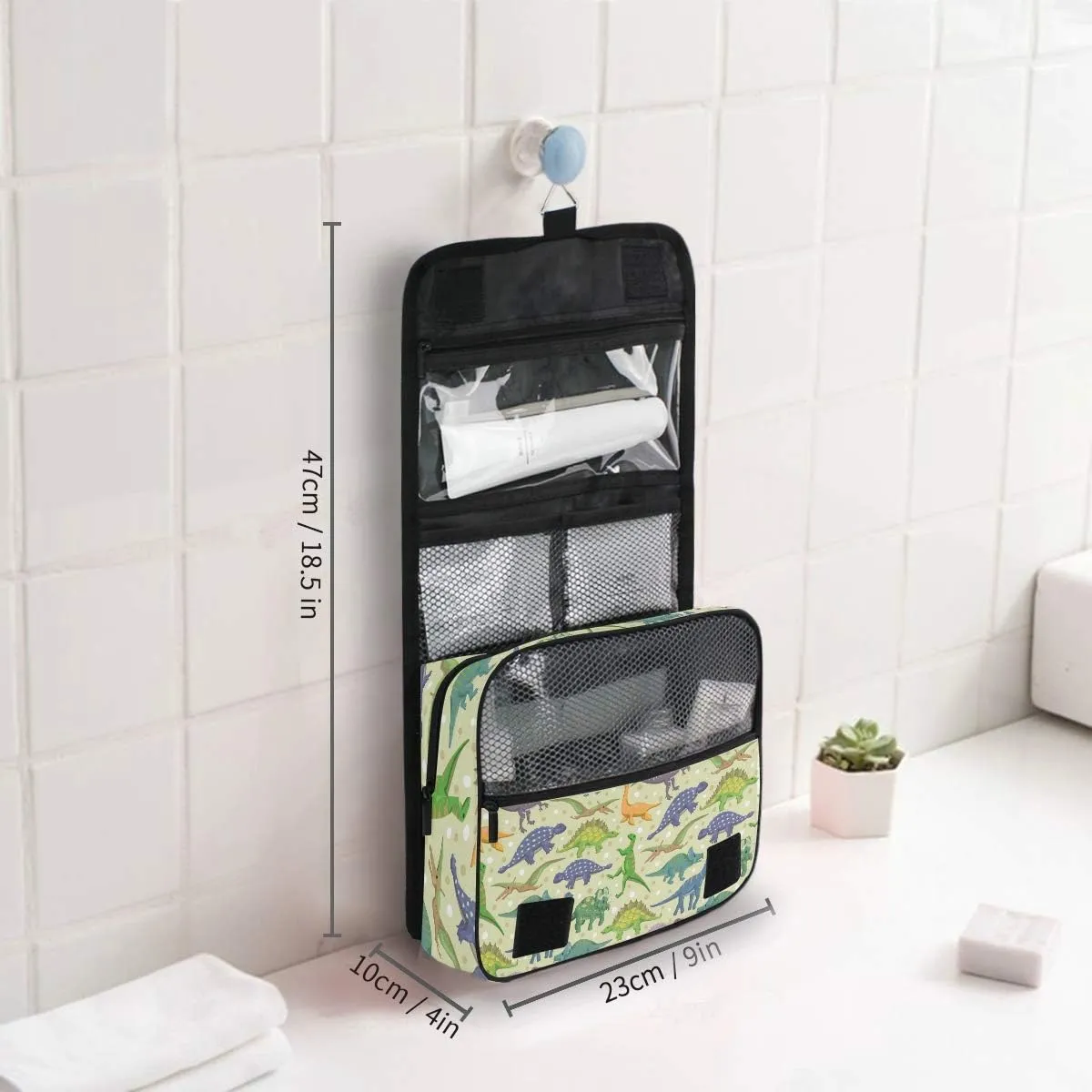 senya Hanging Travel Toiletry Bag Kit Boys Makeup Case Cosmetics Organizer for Men Women (Cute Dinosaur)