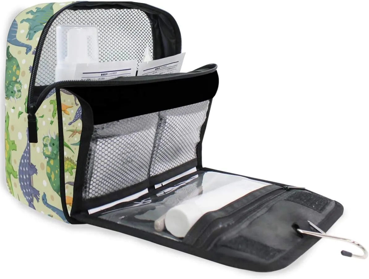 senya Hanging Travel Toiletry Bag Kit Boys Makeup Case Cosmetics Organizer for Men Women (Cute Dinosaur)