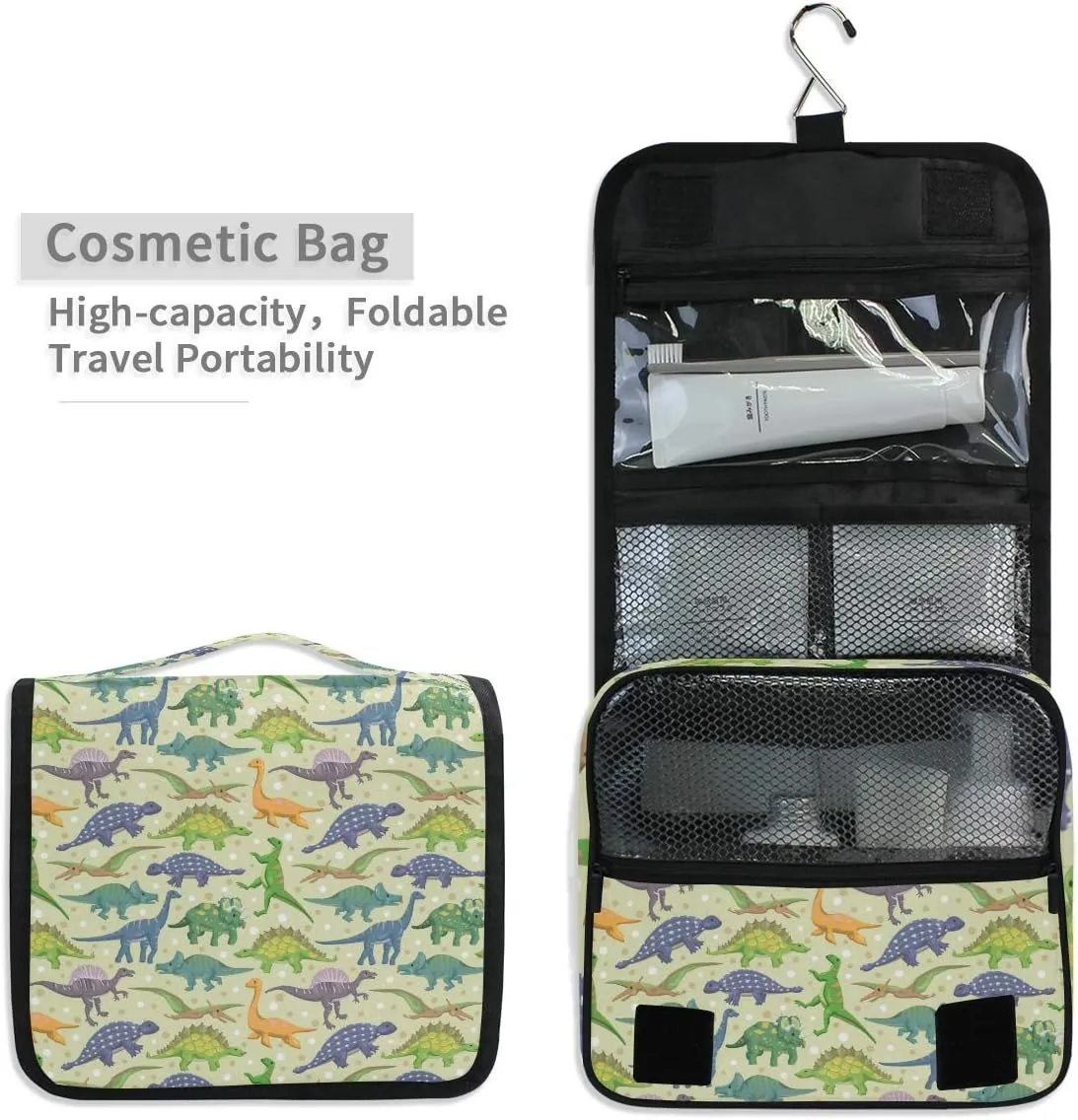 senya Hanging Travel Toiletry Bag Kit Boys Makeup Case Cosmetics Organizer for Men Women (Cute Dinosaur)