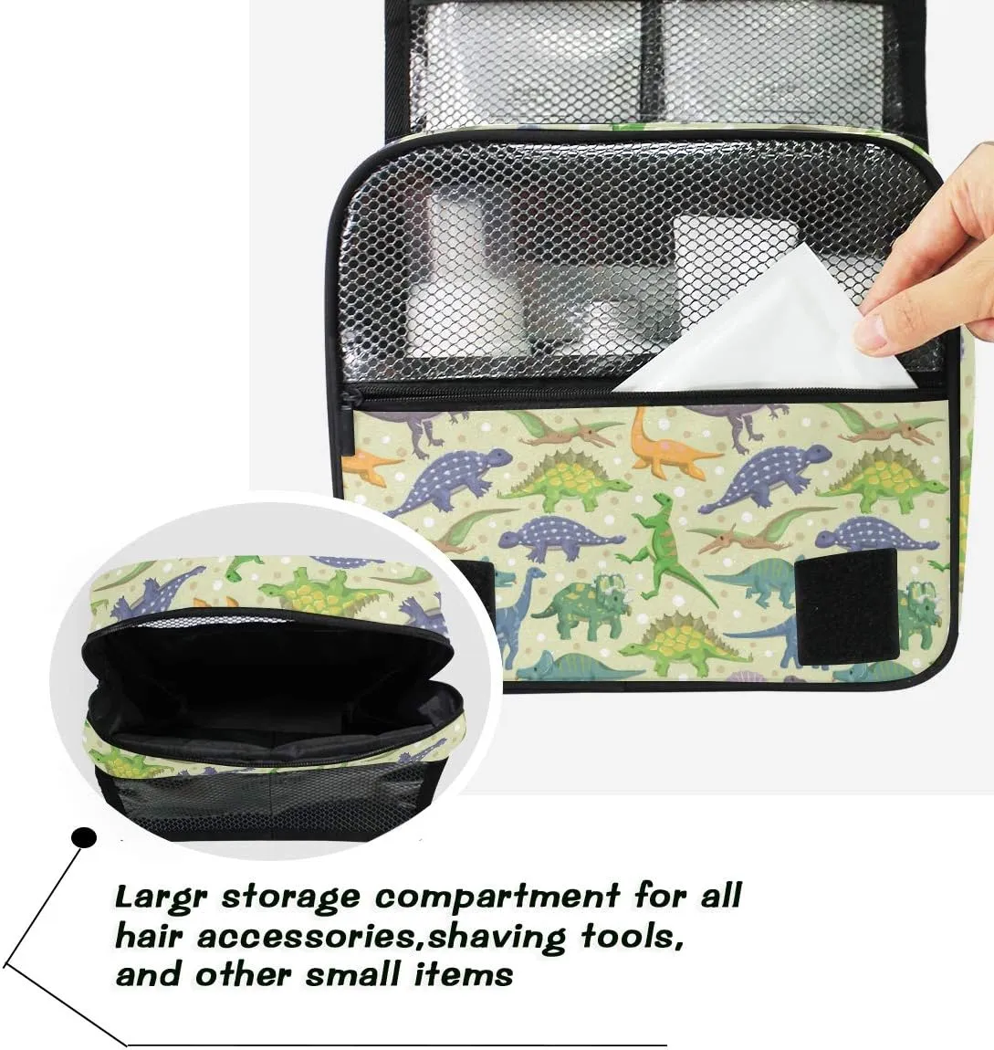 senya Hanging Travel Toiletry Bag Kit Boys Makeup Case Cosmetics Organizer for Men Women (Cute Dinosaur)