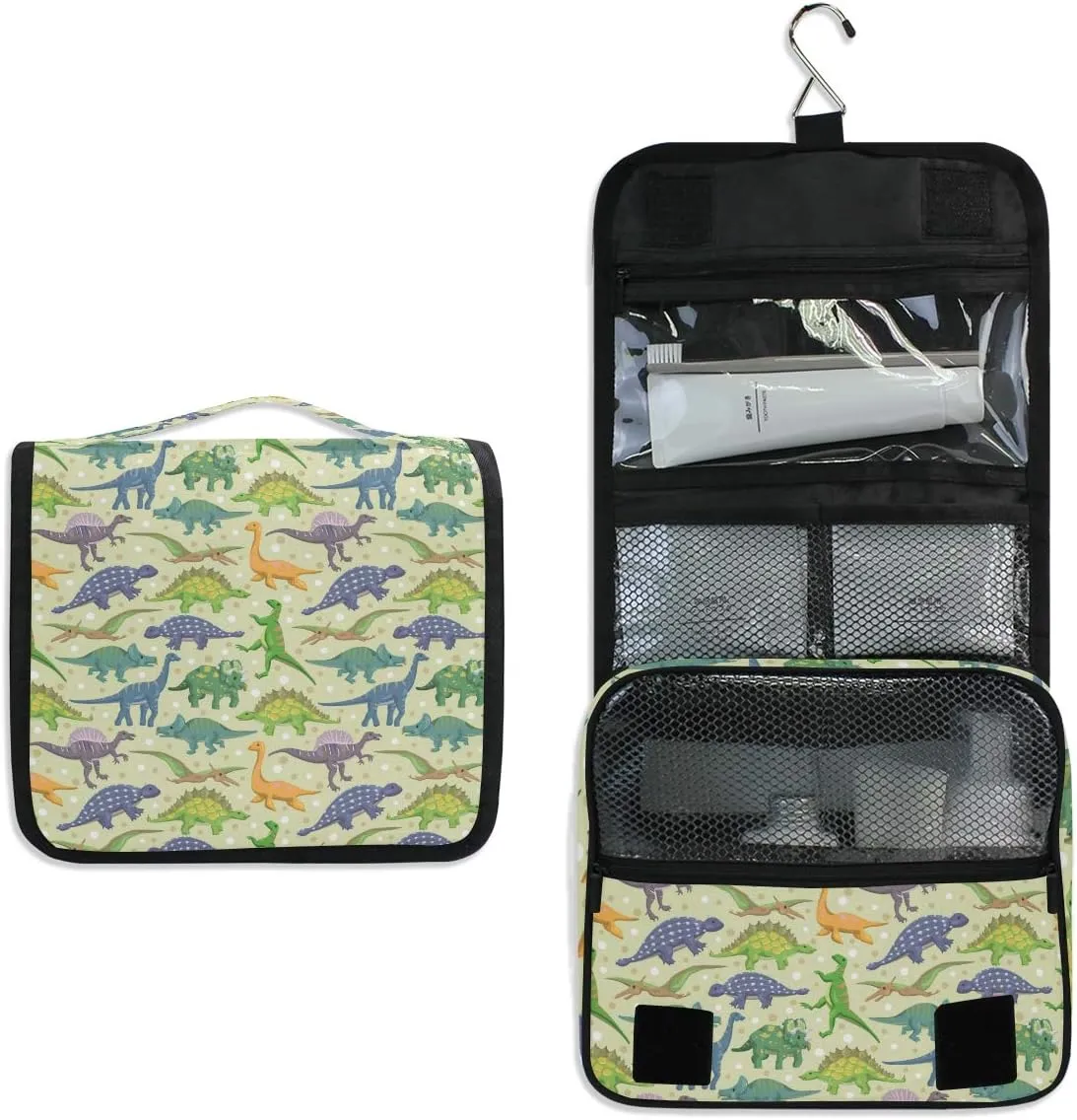 senya Hanging Travel Toiletry Bag Kit Boys Makeup Case Cosmetics Organizer for Men Women (Cute Dinosaur)