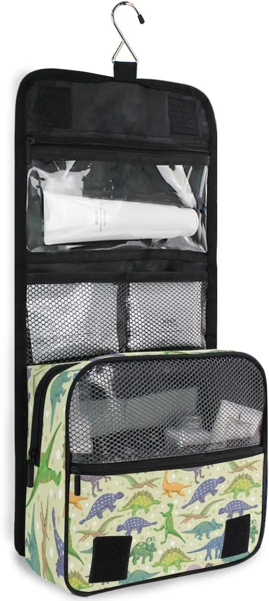senya Hanging Travel Toiletry Bag Kit Boys Makeup Case Cosmetics Organizer for Men Women (Cute Dinosaur)