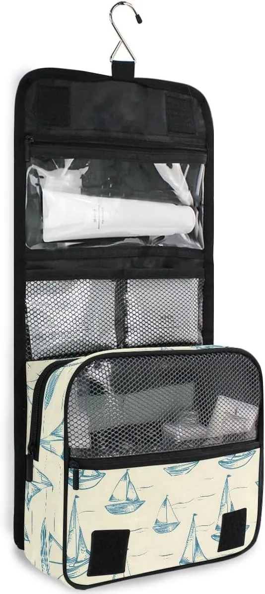 senya Hanging Travel Toiletry Bag Kit Boys Makeup Case Cosmetics Organizer for Men Women (Smallest Sailboat Lines)