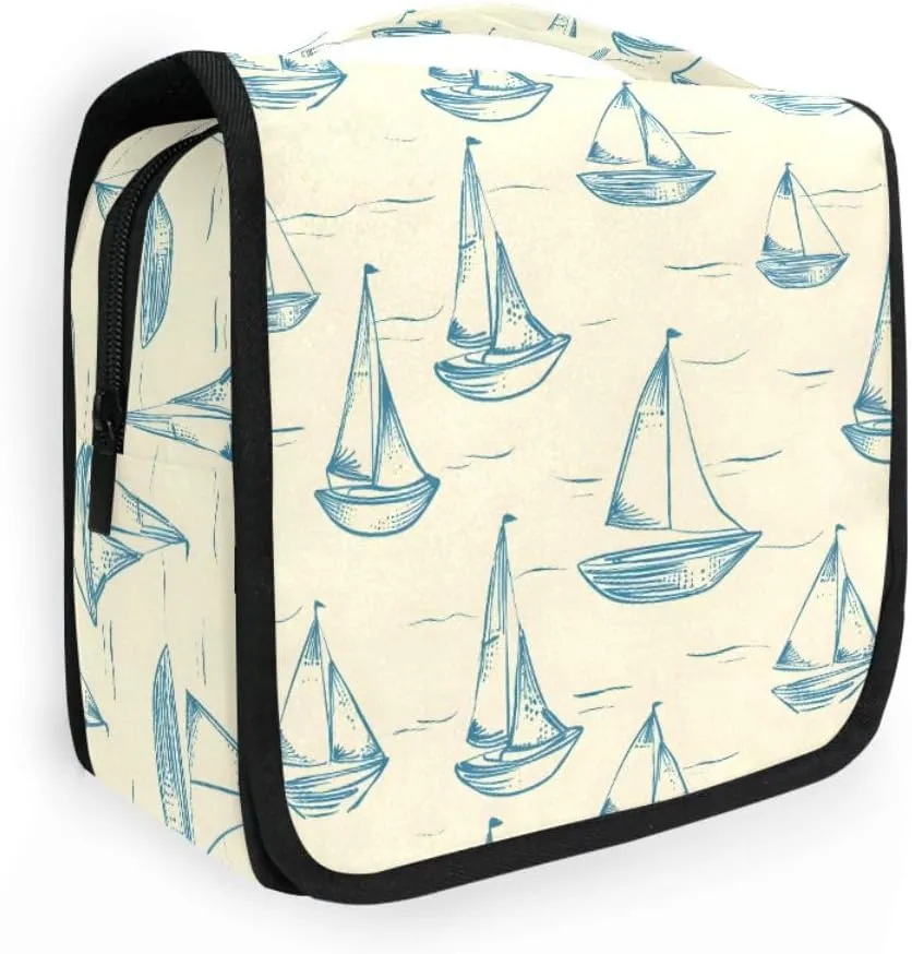 senya Hanging Travel Toiletry Bag Kit Boys Makeup Case Cosmetics Organizer for Men Women (Smallest Sailboat Lines)