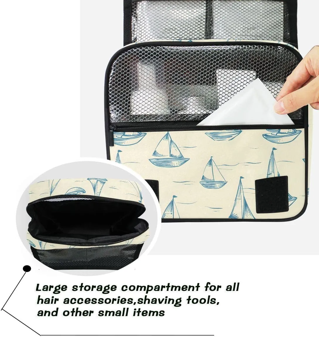 senya Hanging Travel Toiletry Bag Kit Boys Makeup Case Cosmetics Organizer for Men Women (Smallest Sailboat Lines)