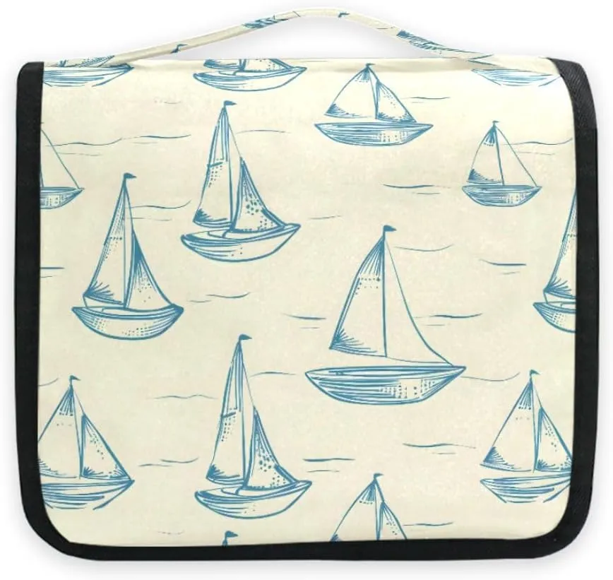 senya Hanging Travel Toiletry Bag Kit Boys Makeup Case Cosmetics Organizer for Men Women (Smallest Sailboat Lines)