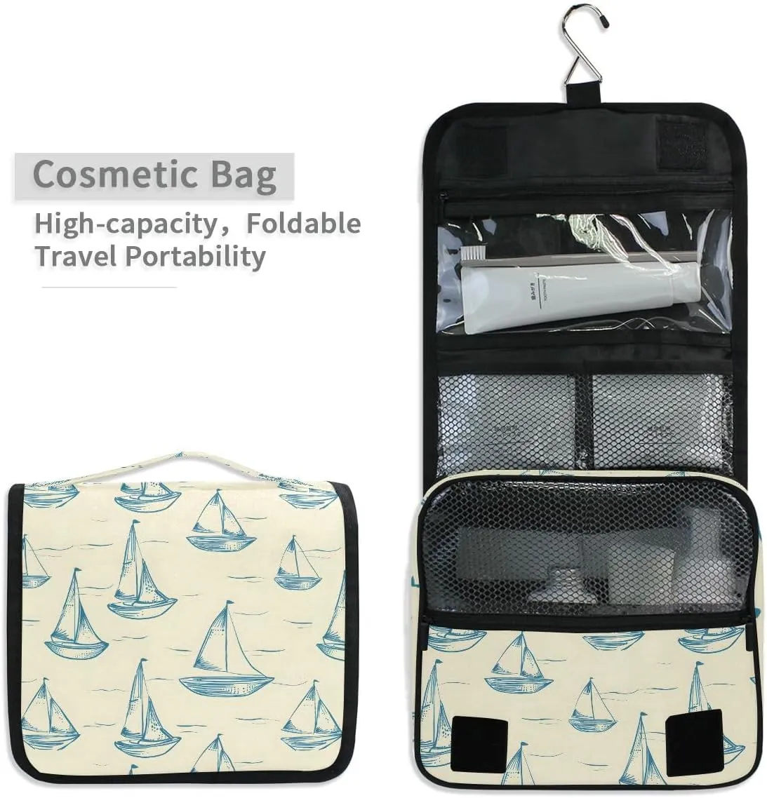 senya Hanging Travel Toiletry Bag Kit Boys Makeup Case Cosmetics Organizer for Men Women (Smallest Sailboat Lines)