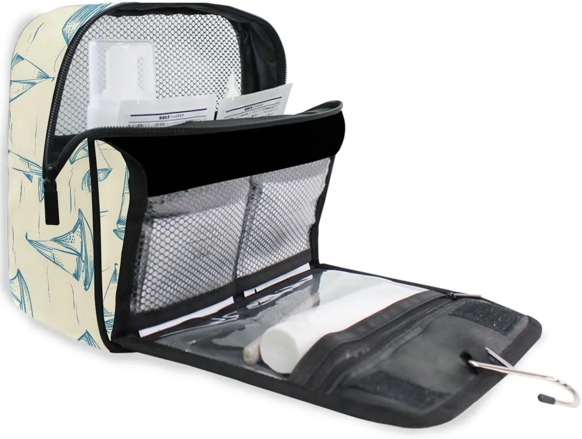senya Hanging Travel Toiletry Bag Kit Boys Makeup Case Cosmetics Organizer for Men Women (Smallest Sailboat Lines)
