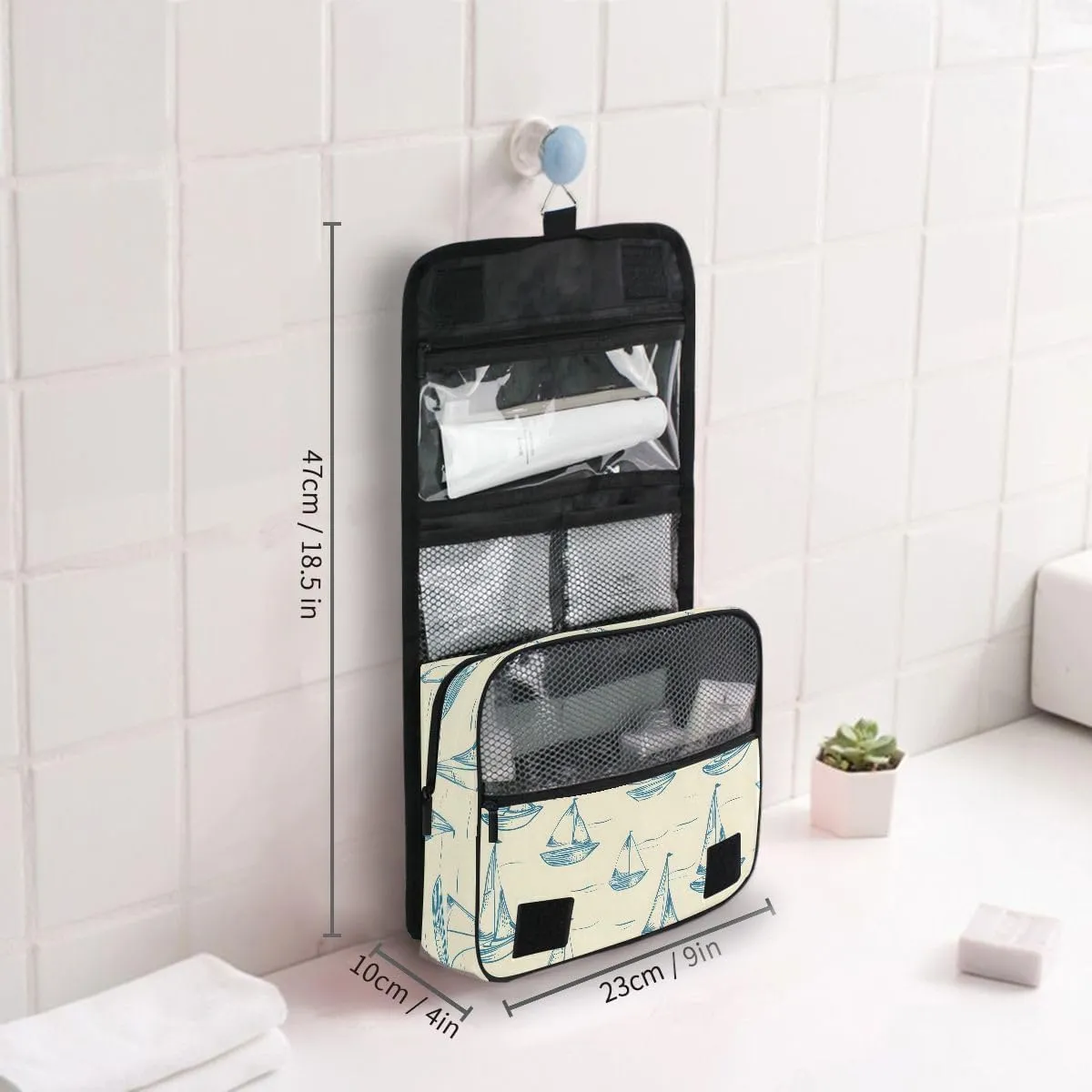 senya Hanging Travel Toiletry Bag Kit Boys Makeup Case Cosmetics Organizer for Men Women (Smallest Sailboat Lines)