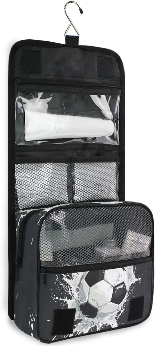 senya Hanging Travel Toiletry Bag Kit Boys Makeup Case Cosmetics Organizer for Men Women (Soccer Ball)