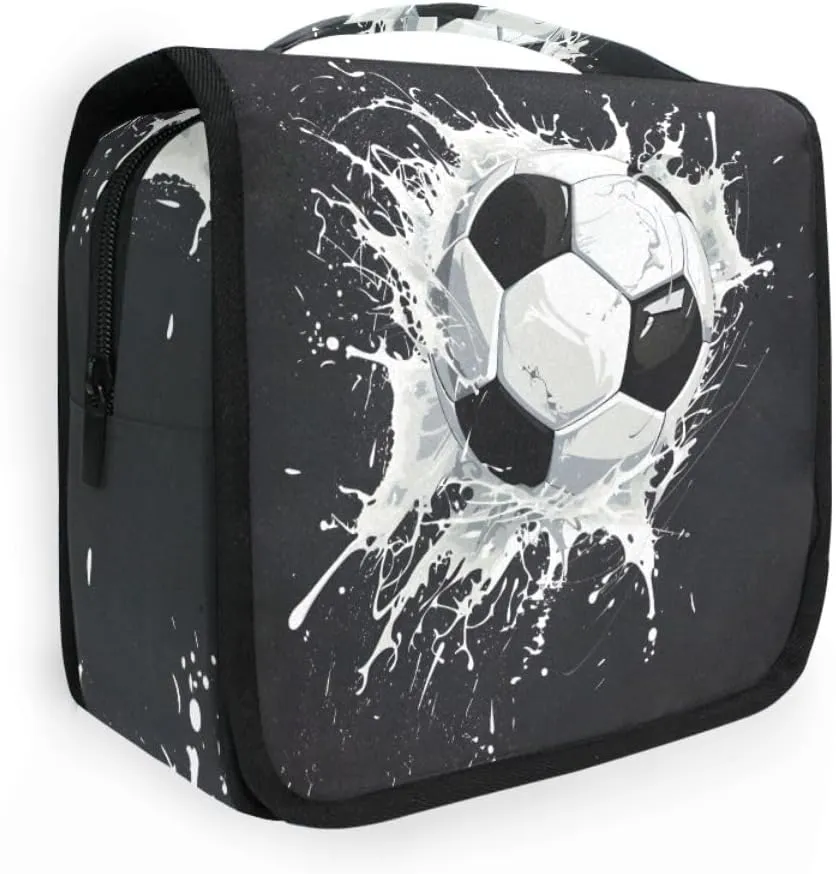 senya Hanging Travel Toiletry Bag Kit Boys Makeup Case Cosmetics Organizer for Men Women (Soccer Ball)