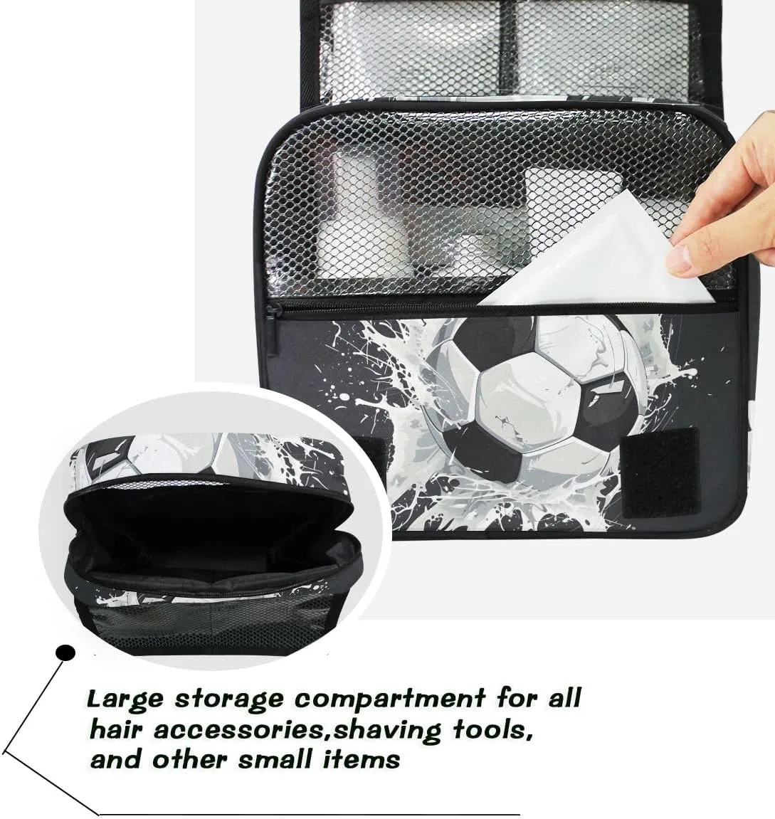 senya Hanging Travel Toiletry Bag Kit Boys Makeup Case Cosmetics Organizer for Men Women (Soccer Ball)