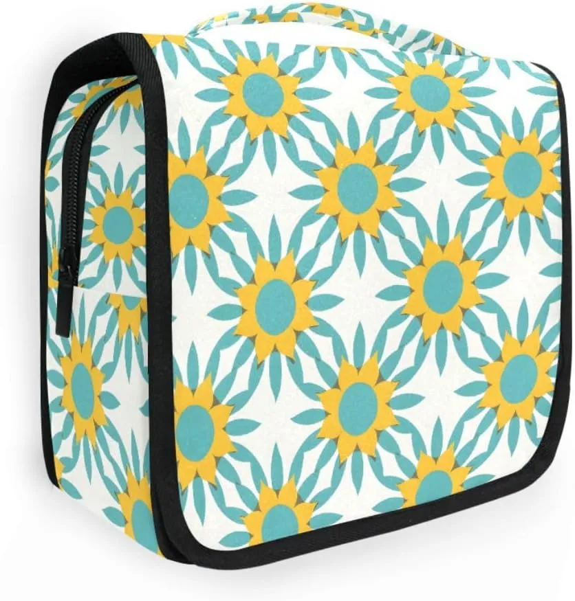 senya Hanging Travel Toiletry Bag Sunflowers Starburst Turquoise Kit Makeup Case Cosmetics Organizer for Men Women