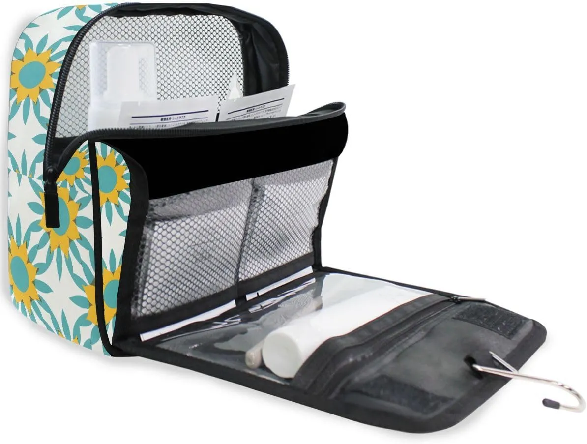 senya Hanging Travel Toiletry Bag Sunflowers Starburst Turquoise Kit Makeup Case Cosmetics Organizer for Men Women