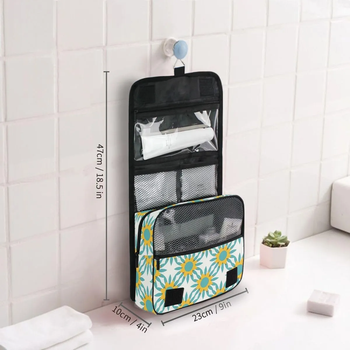 senya Hanging Travel Toiletry Bag Sunflowers Starburst Turquoise Kit Makeup Case Cosmetics Organizer for Men Women