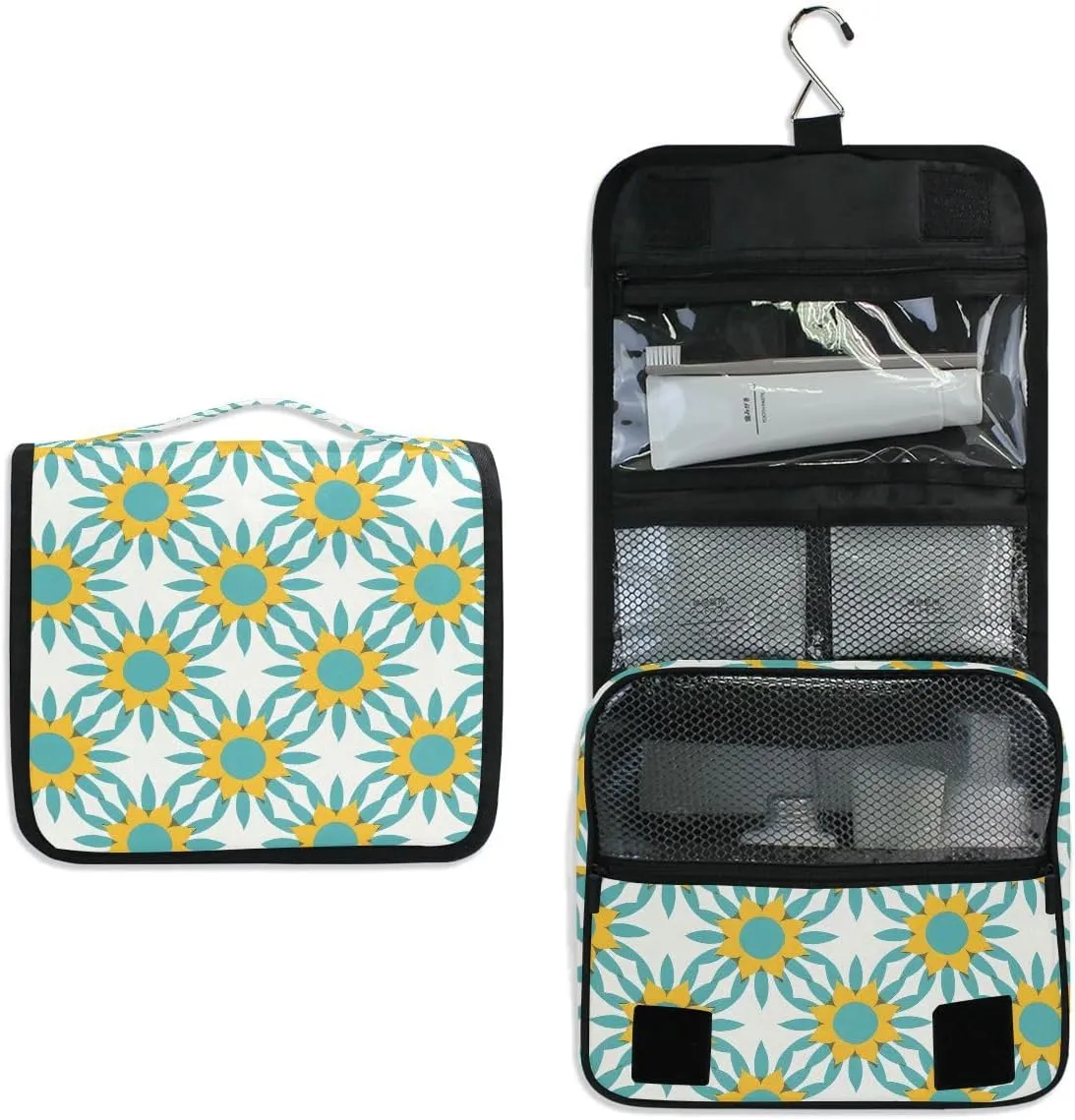 senya Hanging Travel Toiletry Bag Sunflowers Starburst Turquoise Kit Makeup Case Cosmetics Organizer for Men Women