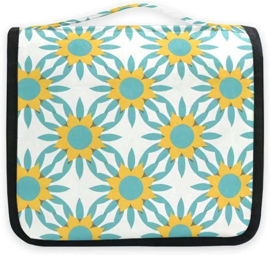 senya Hanging Travel Toiletry Bag Sunflowers Starburst Turquoise Kit Makeup Case Cosmetics Organizer for Men Women