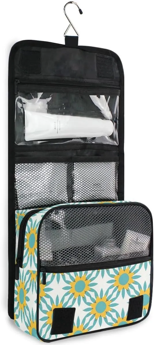 senya Hanging Travel Toiletry Bag Sunflowers Starburst Turquoise Kit Makeup Case Cosmetics Organizer for Men Women