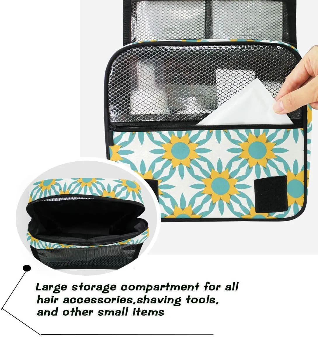 senya Hanging Travel Toiletry Bag Sunflowers Starburst Turquoise Kit Makeup Case Cosmetics Organizer for Men Women
