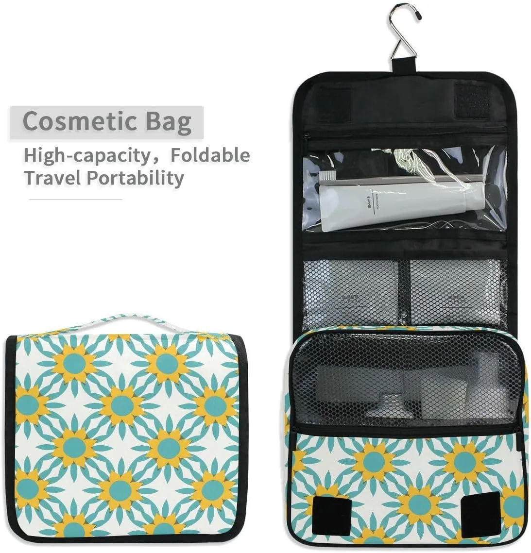 senya Hanging Travel Toiletry Bag Sunflowers Starburst Turquoise Kit Makeup Case Cosmetics Organizer for Men Women