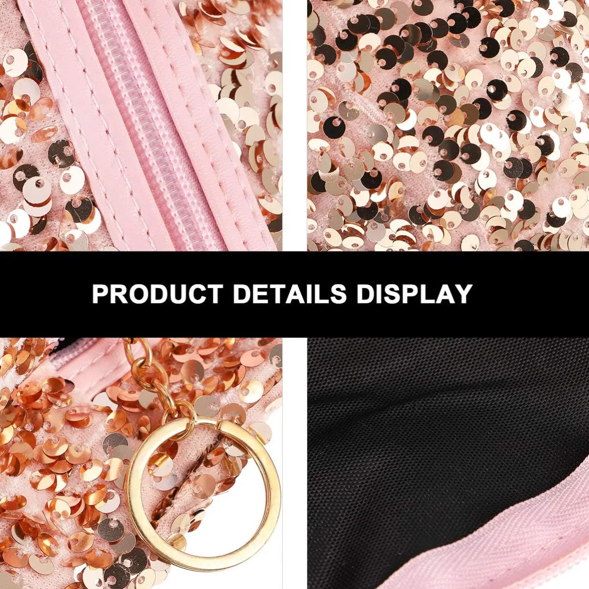 Sequin Cosmetic Bag Portable Glitter Makeup Zipper Bag Toiletry Bag Sequin Organizer Bag for Women Girls Travel Daily Use (Black)