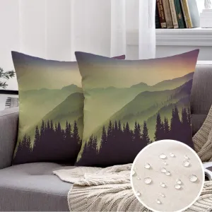 Set of 2 Outdoor Decorative Square Throw Pillow Covers 18"x18" Inch Misty Fog Forest Summer Mountain Hills Landscape Filtered Nature Parks Alpine Outdoor Tour Outback Cushion Cover for Sofa Couch
