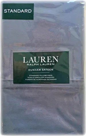 Set of 2 Ralph Lauren Dunham Sateen Standard Pillowcases Charcoal Gray -300 Thread Count 100% Cotton-