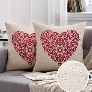 Set of 2 Throw Pillows Covers Outdoor Cushion Case Monogram Damask Pink Oriental Ornate Heart Victorian Elegant Vintage Antique Vignette Floral Heard Cotton Linen for Couch Home Decor 20 x 20 Inches