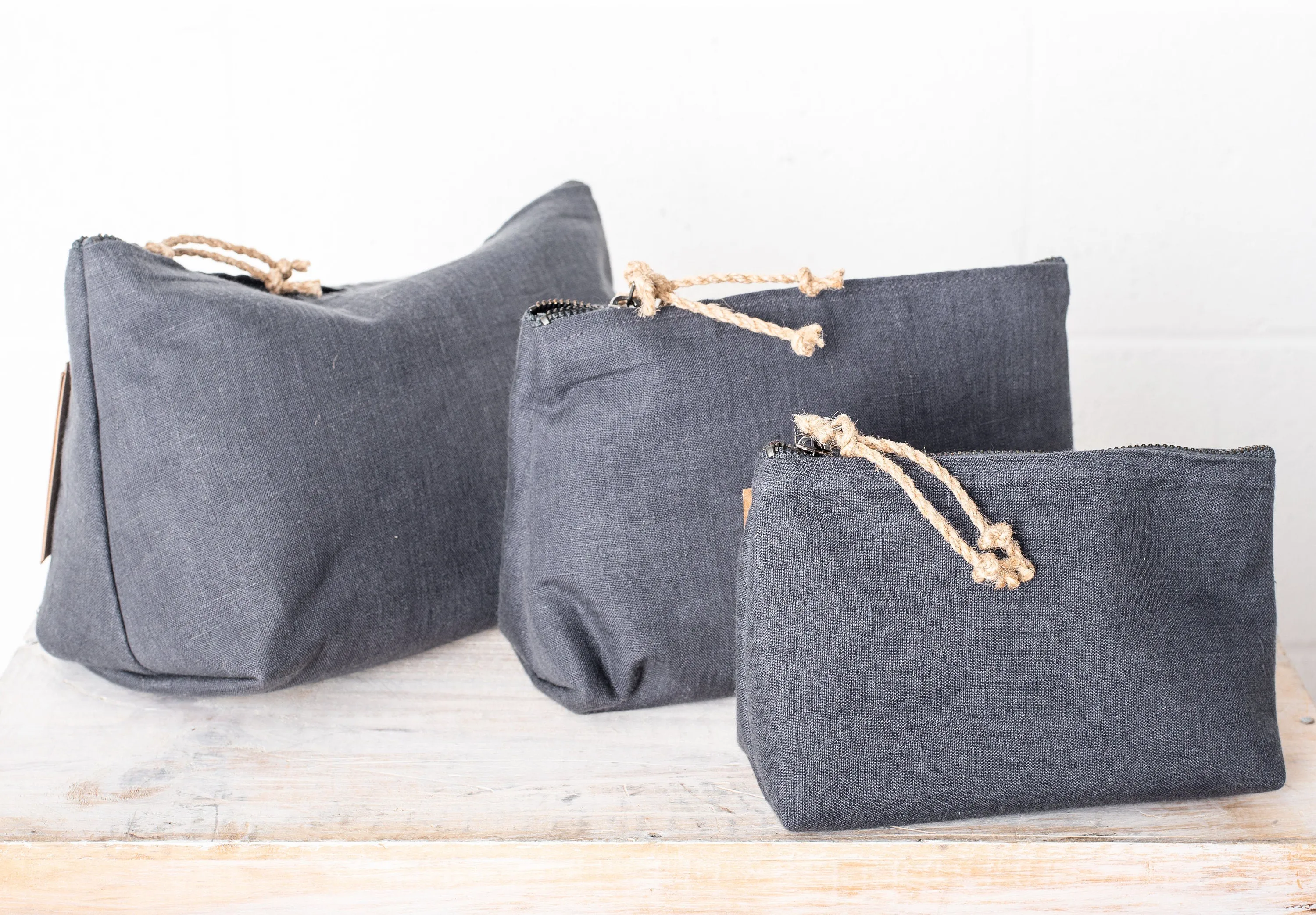 Set of 3 Linen Cosmetic Bags
