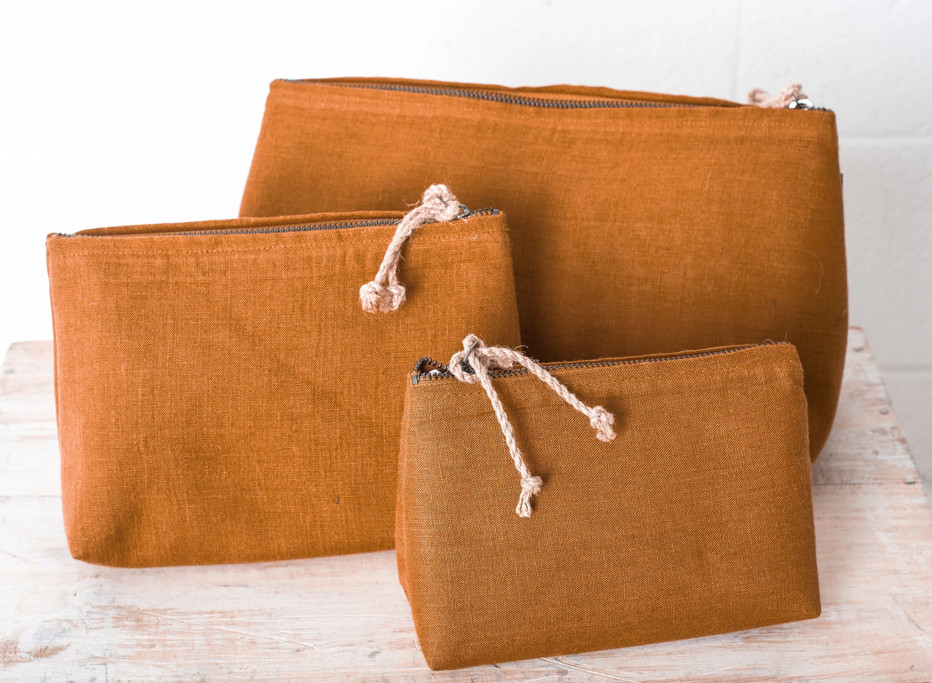 Set of 3 Linen Cosmetic Bags