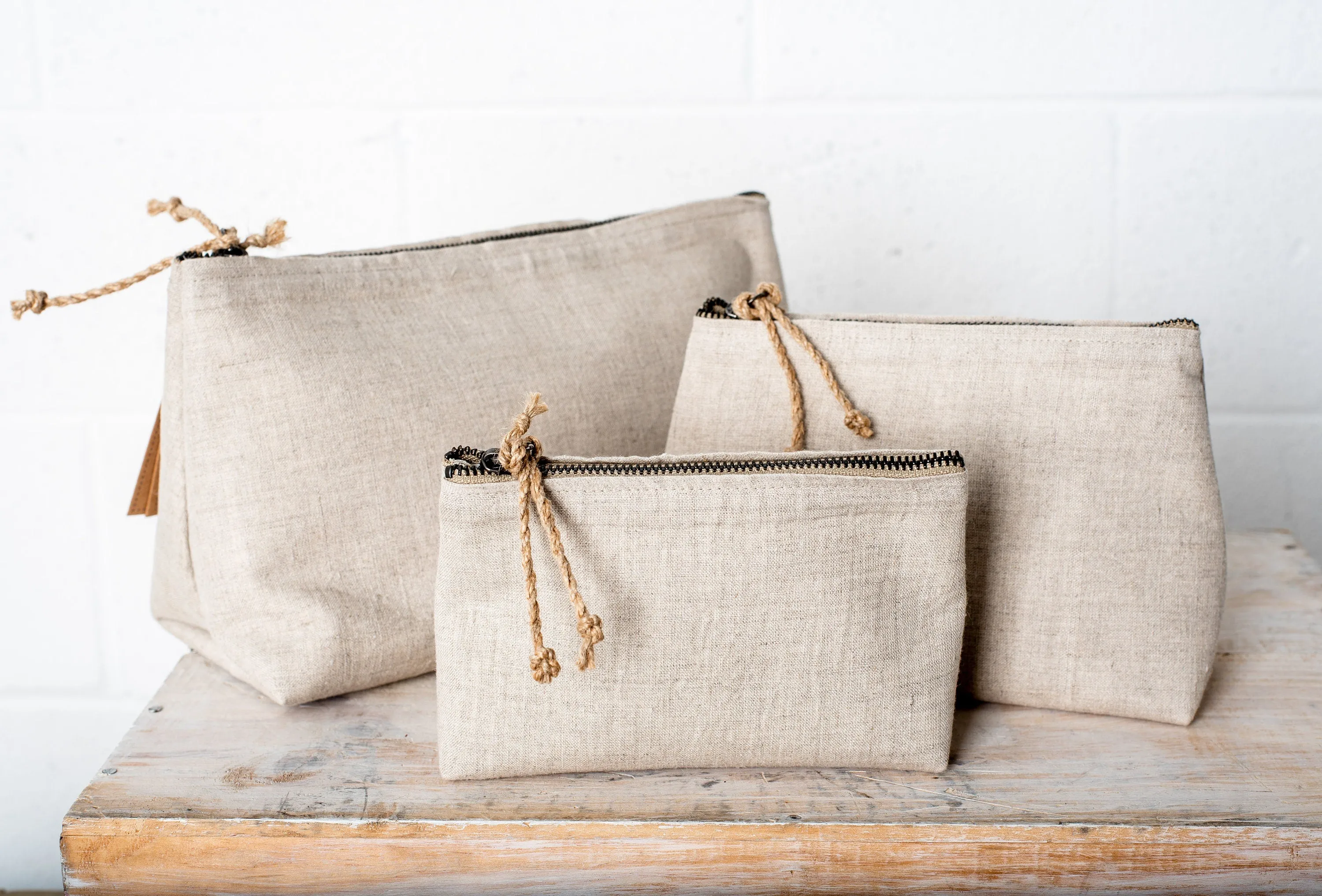 Set of 3 Linen Cosmetic Bags