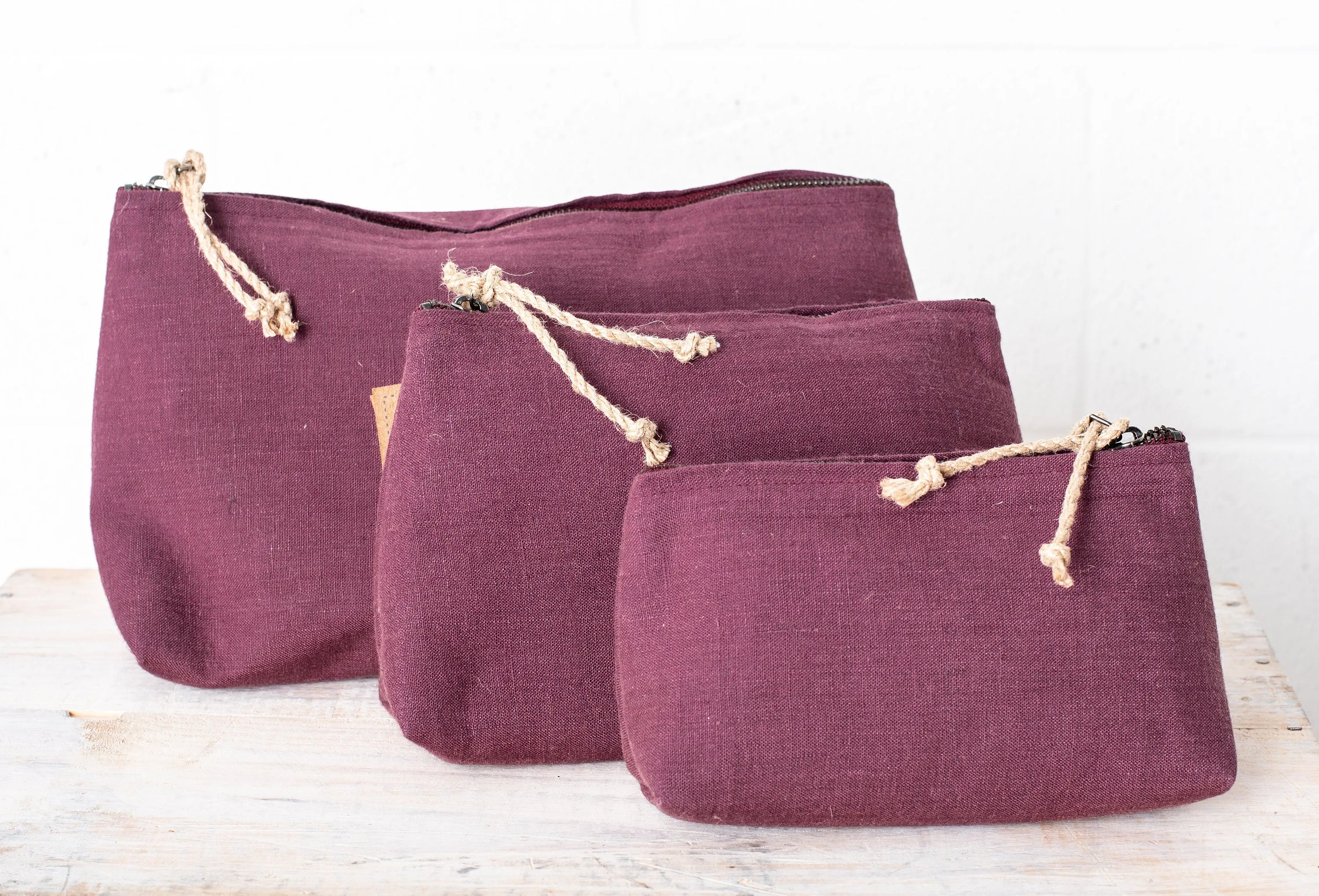 Set of 3 Linen Cosmetic Bags