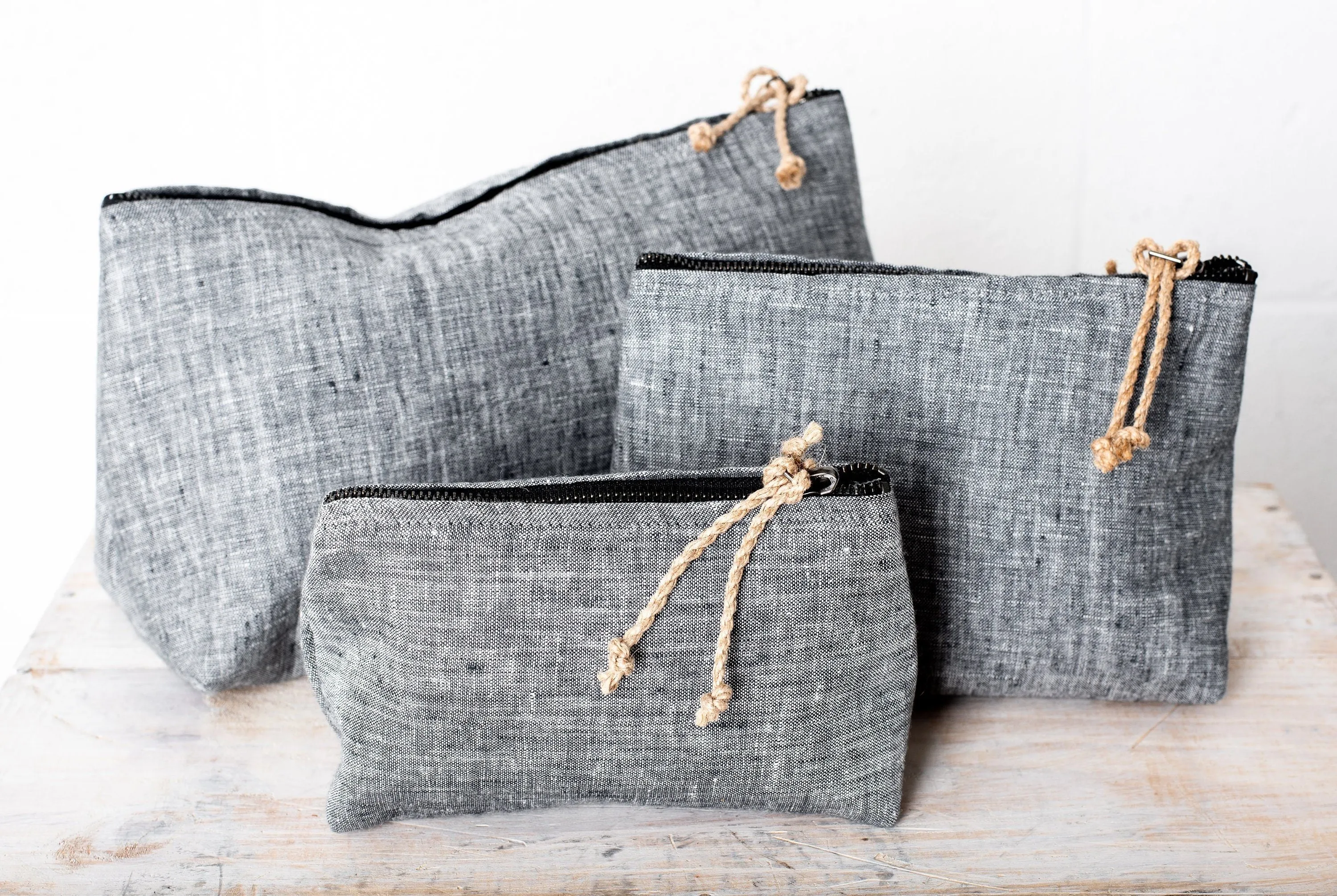 Set of 3 Linen Cosmetic Bags