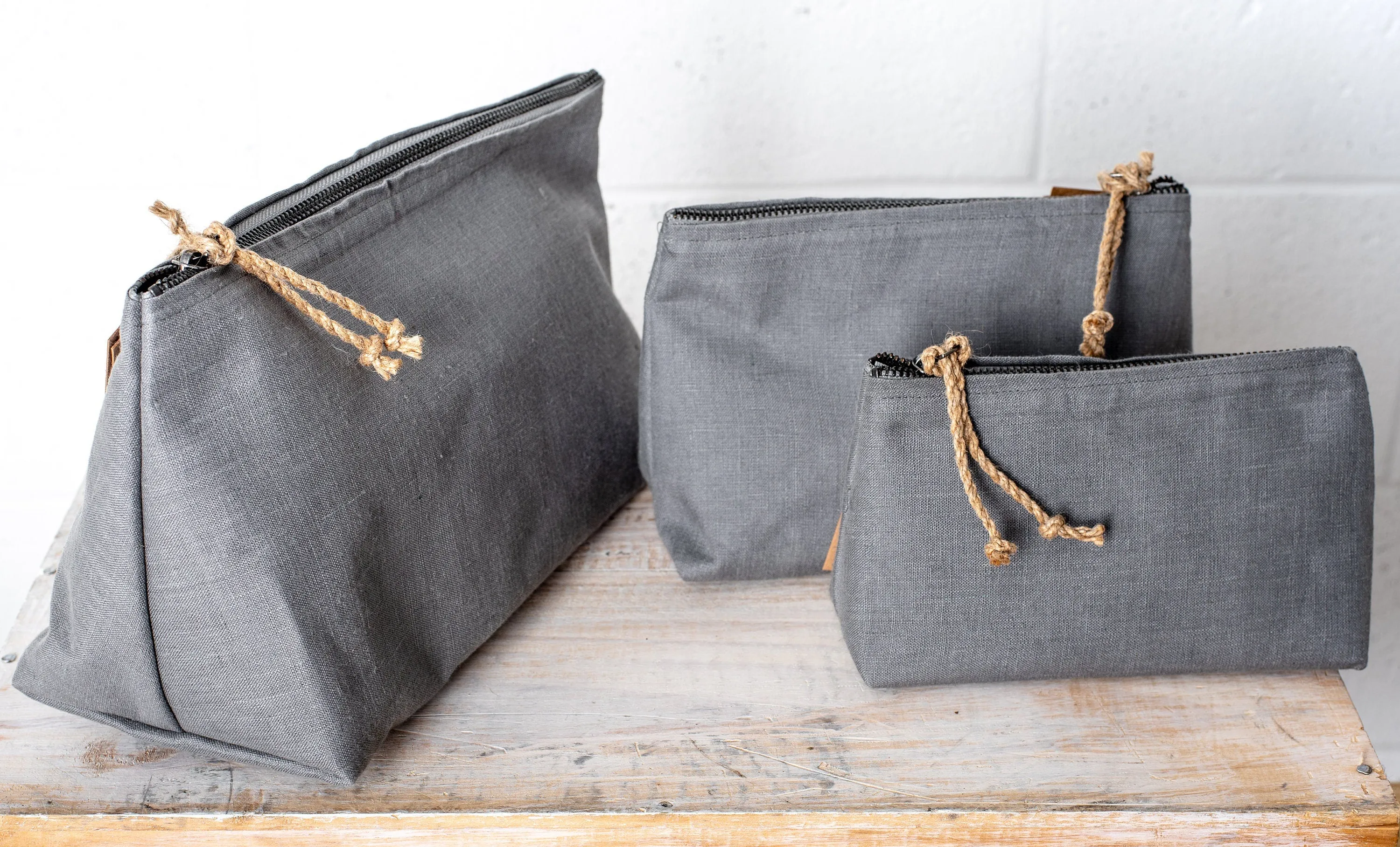 Set of 3 Linen Cosmetic Bags