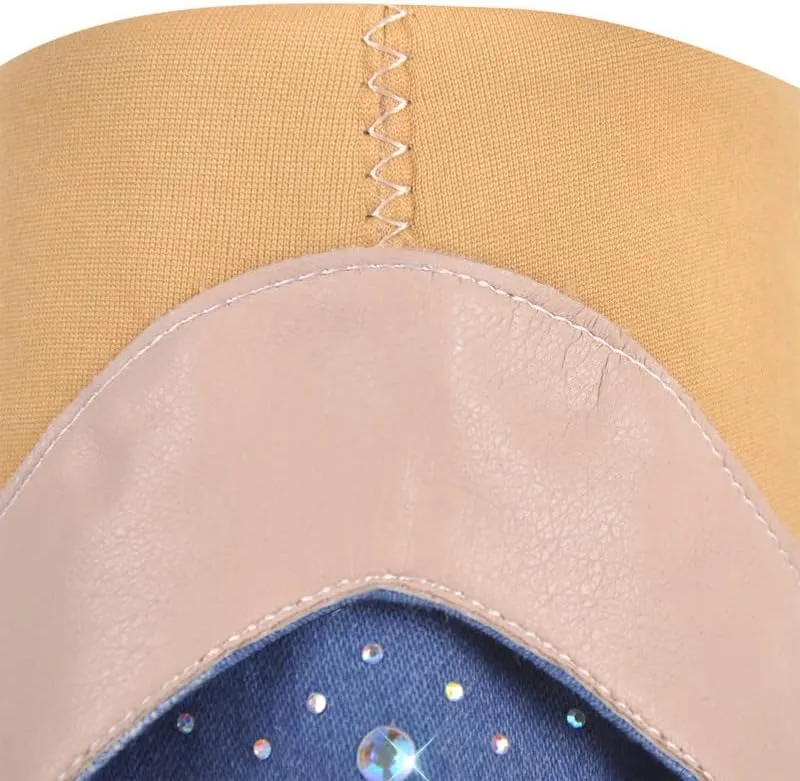 sexytag Women's Sparkly Rhinestone Cowboy Western Denim Boots Knee High Pointed Toe Pull-On Jean Boots