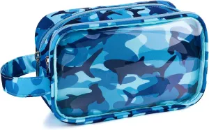 Shark Kids Toiletry Bag for Boys, Travel Clear Toiletry Bag for Little Young Boys Waterproof Hanging Wash Bag Toddler Traveling Toiletries, Blue