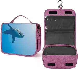 Shark Pattern,Makeup Bag Cosmetic Travel Bag with Hanging Hook,Fish Swimming in The Ocean,Water-resistant Make Up Bag Organizer for Brushes,Full-size Container,Toiletries,Blue, Blue_16
