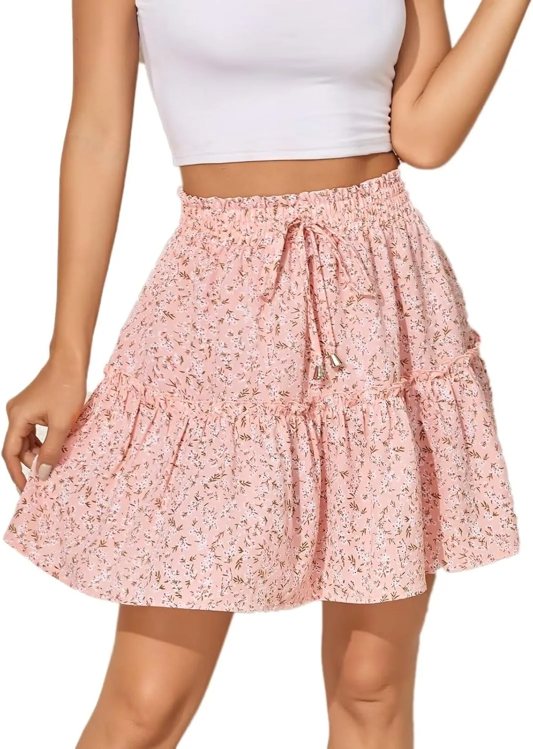 Sheface Women's Summer High Waist Ruffle Short Skirts Floral Swing Beach Mini Skirt