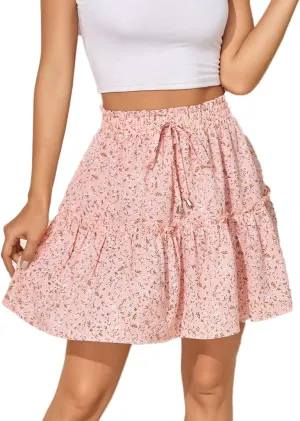Sheface Women's Summer High Waist Ruffle Short Skirts Floral Swing Beach Mini Skirt