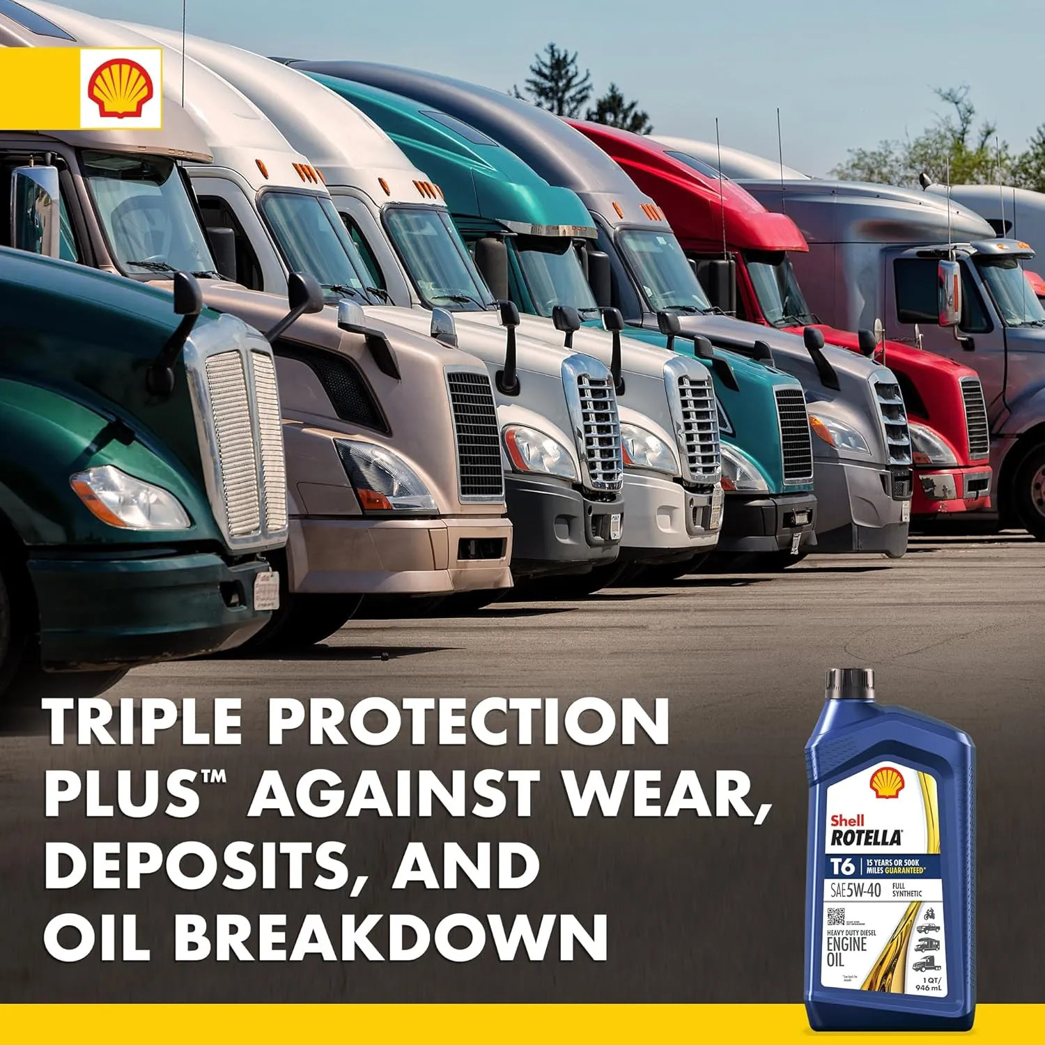 Shell Rotella T6 Full Synthetic 5W-40 Motor Oil, 1 Quart (6 Pack)