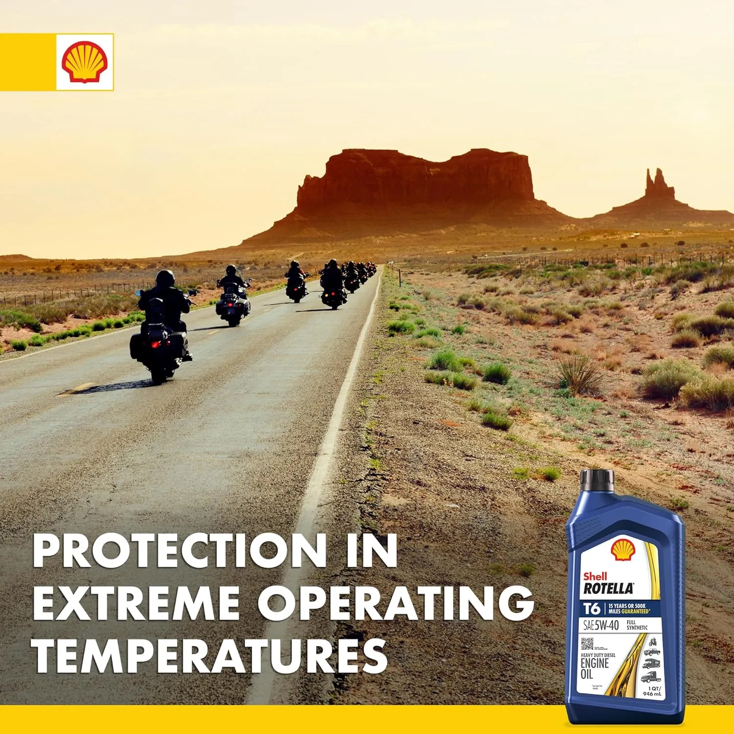 Shell Rotella T6 Full Synthetic 5W-40 Motor Oil, 1 Quart (6 Pack)