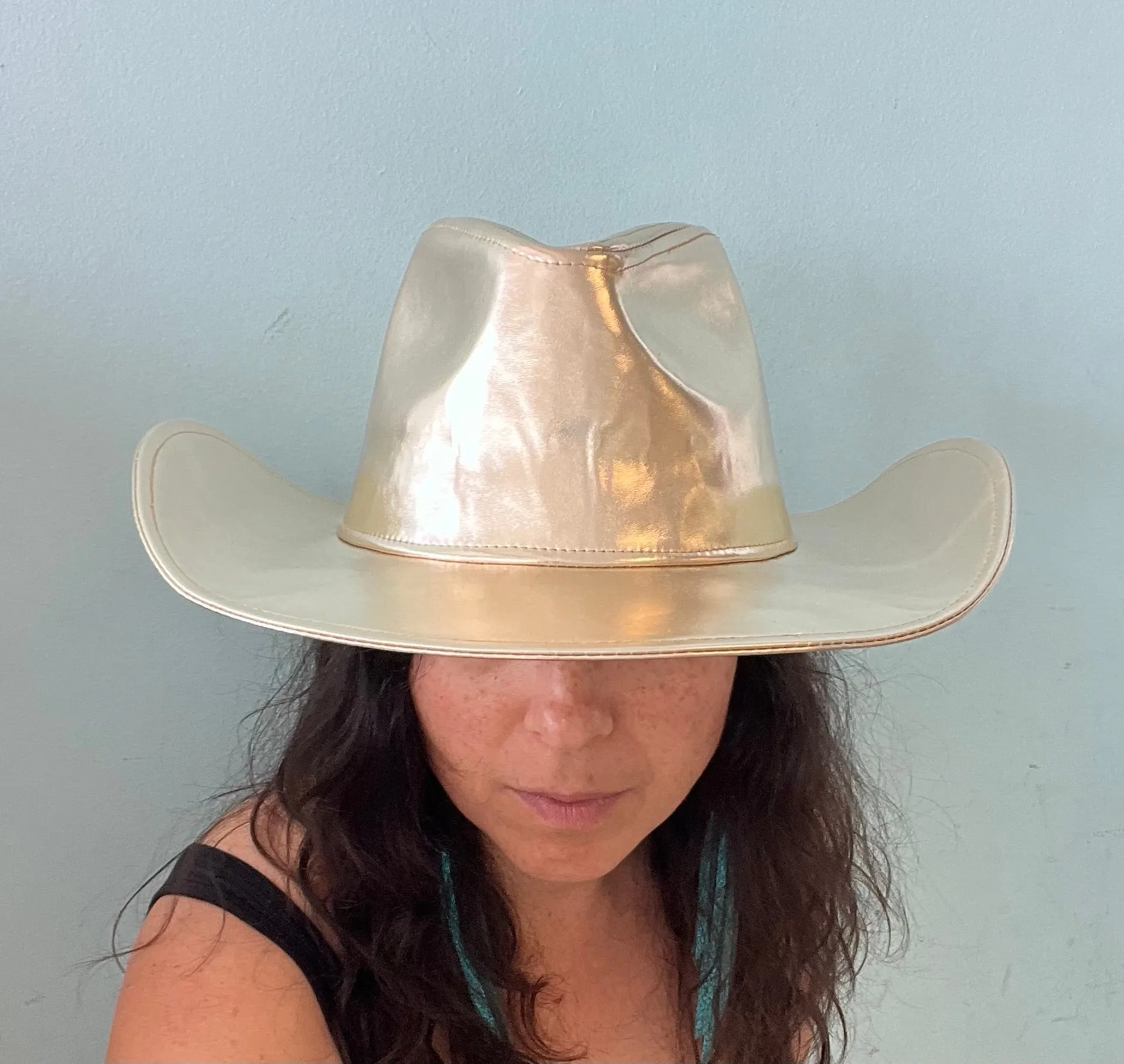 SHINE DOWN METALLIC COWBOY HAT Gold Metallic Faux Leather