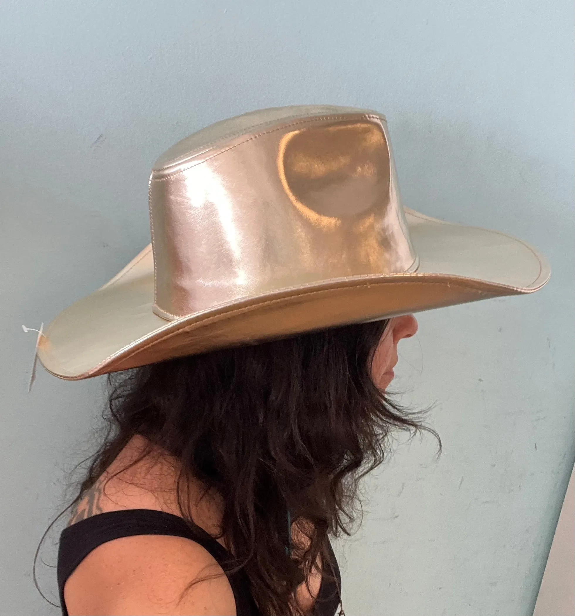 SHINE DOWN METALLIC COWBOY HAT Gold Metallic Faux Leather