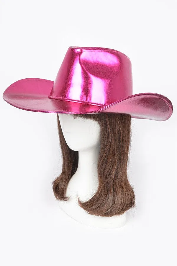 SHINE DOWN METALLIC COWBOY HAT Pink Metallic Faux Leather