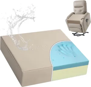 Shinnwa Gel Memory Foam Recliner Cushion for Elderly, Waterproof Faux Leather Seat Cushion, Dual-Layer Foam Chair Pad for Couch, Armchair, Wicker Chairs, Floor, 20 × 20 × 5in, Light Camel