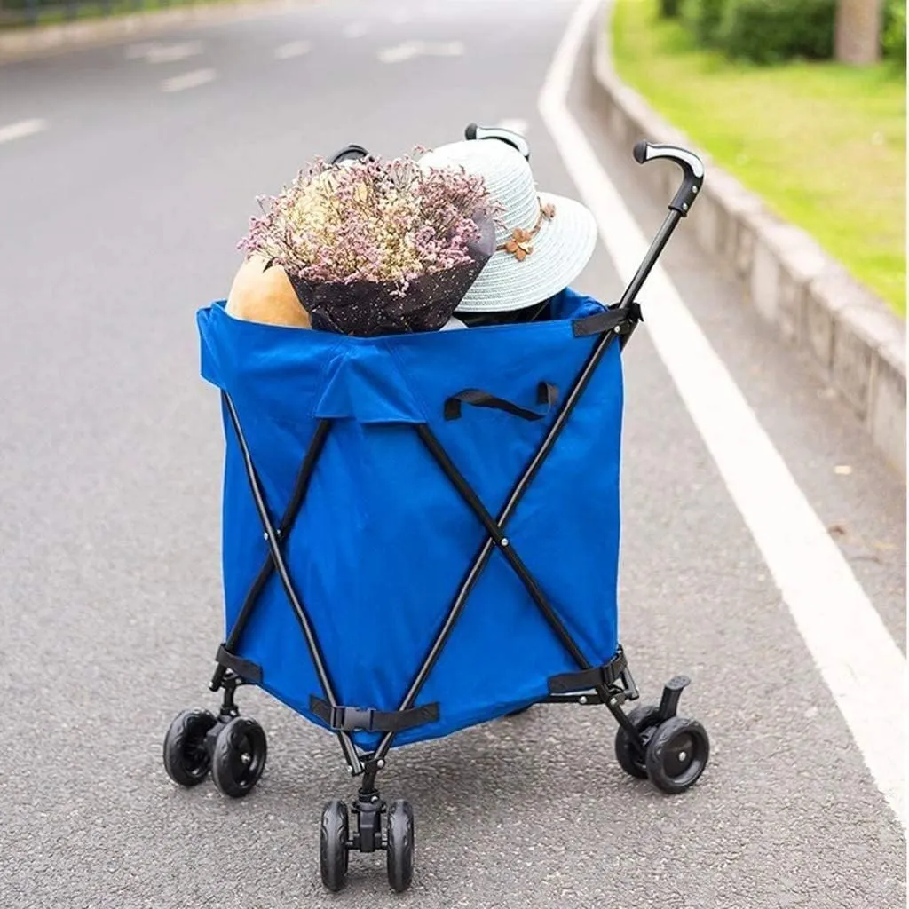 Shopping Cart Folding Shopping Trolley Environmentally Friendly Shopping Bag Portable Double Front Rotating Wheel Compact Folding Utility Car Grocery Cart