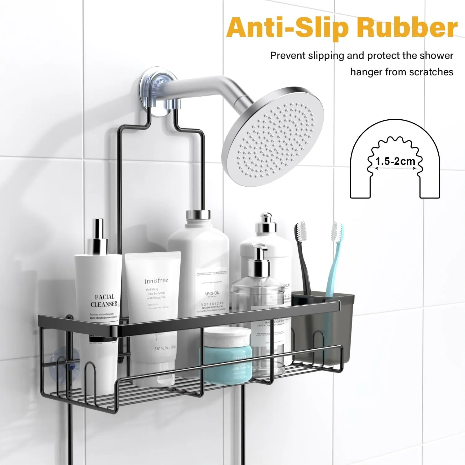 Shower Caddy Hanging Bathroom Organizer: Rustproof Shelf for Inside Shower - No Drilling Racks Over Showerhead - Bath Shelves for Shampoo Soap Black